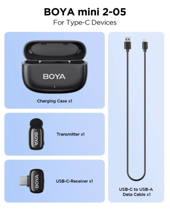 Microphones sans fil BOYA Mini 2 (2 pièces) – Microphone à condensateur omnidirectionnel USB C pour l’enregistrement vidéo