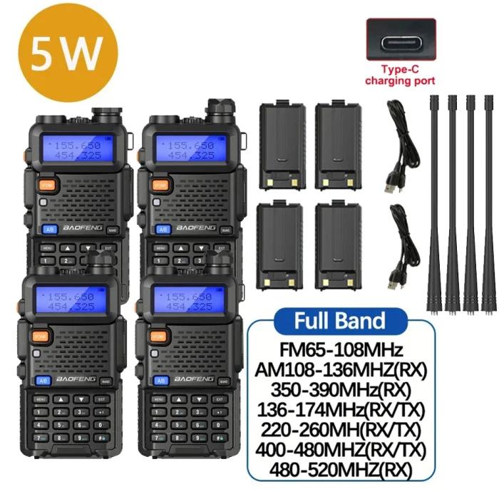 Baofeng – walkie-talkie tri-puissance UV-5R 8W/5W, haute puissance, double bande, longue portée, Portable, Radio UV 5R, 4 pièces