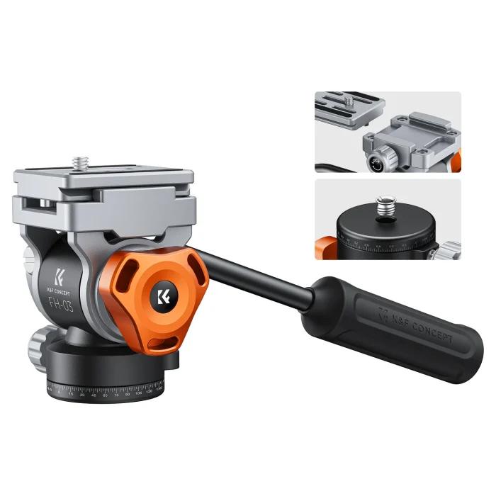 Tête fluide vidéo K&F CONCEPT 11lb/5kg, tête de trépied stable et ultra-silencieuse pour appareils photo Nikon, Canon, Leica, Sony