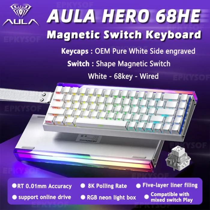 AULA HERO 68HE clavier à interrupteur magnétique clavier mécanique de jeu rvb déclencheur rapide 8K retour filaire Esports clavier personnalisé