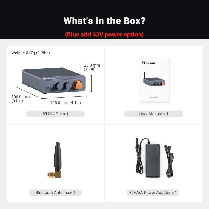 Amplificateur de puissance audio Bluetooth Fosi Audio BT20A Pro TPA3255 300W x 2 Mini HiFi Stéréo Classe D avec réglage des basses et des aigus pour Home Cinéma