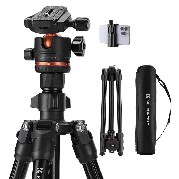 Trépied léger pour appareil photo K&F CONCEPT 178 cm, clip pour téléphone portable, trépied de voyage pour appareil photo reflex numérique Nikon Canon, streaming en direct en extérieur, vlog