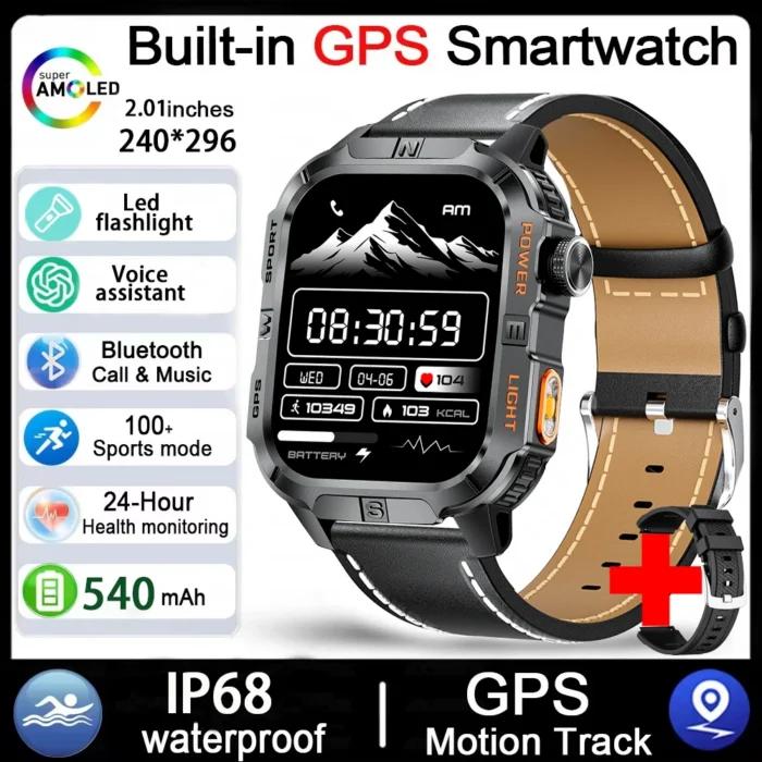 Montre connectée militaire d’extérieur pour hommes, équipée d’une éclairage LED GPS, une boussole, une Communication sans fil, étanche IP68, nouveauté 2026