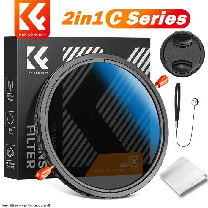 Filtre 2-en-1 K&F Concept ND CPL 37-82mm, Filtre ND Variable Multifonction CPL ND2 ND32 67mm VND Série C