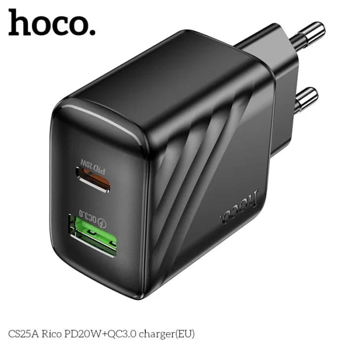 Chargeur USB Type C HOCO CS25A 20W, charge rapide PD, charge rapide QC 3.0 pour iPhone 15/14/13/12 Pro Max Mini iPad