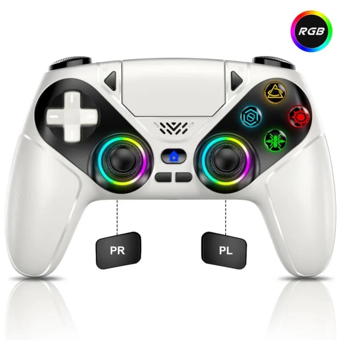 Manette sans fil pour Playstation 5 PS5/PS5 Pro/Slim/PC, Joystick de jeu LED RGB, double vibration, programmable, avec fonctions Marco/Turbo