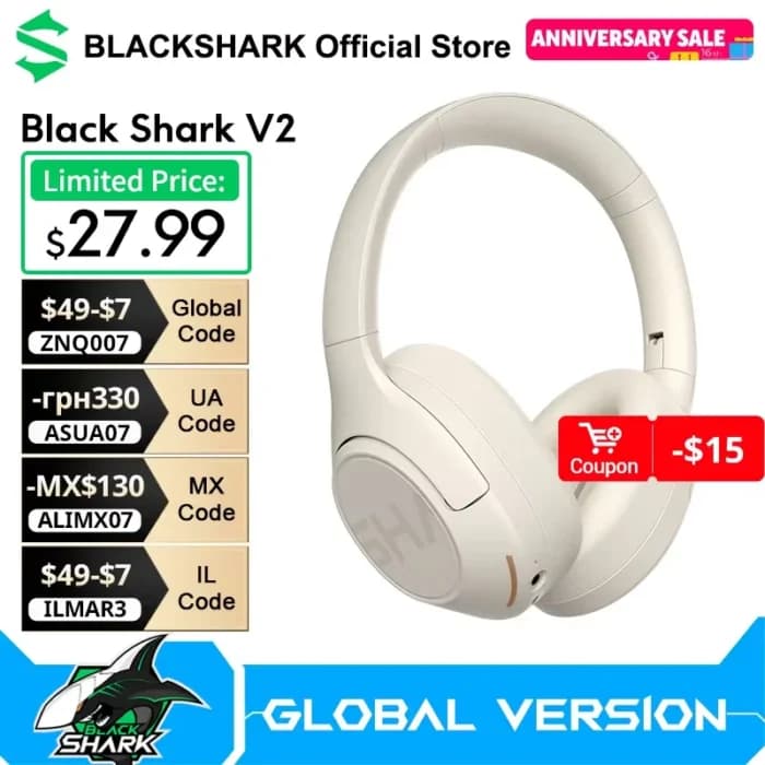 Écouteurs Blackshark V2 45dB, niveau suivant, ANC Silence, 100 heures, autonomie imparable, 40mm, pilotes revêtus de titane, Bluetooth 5.4