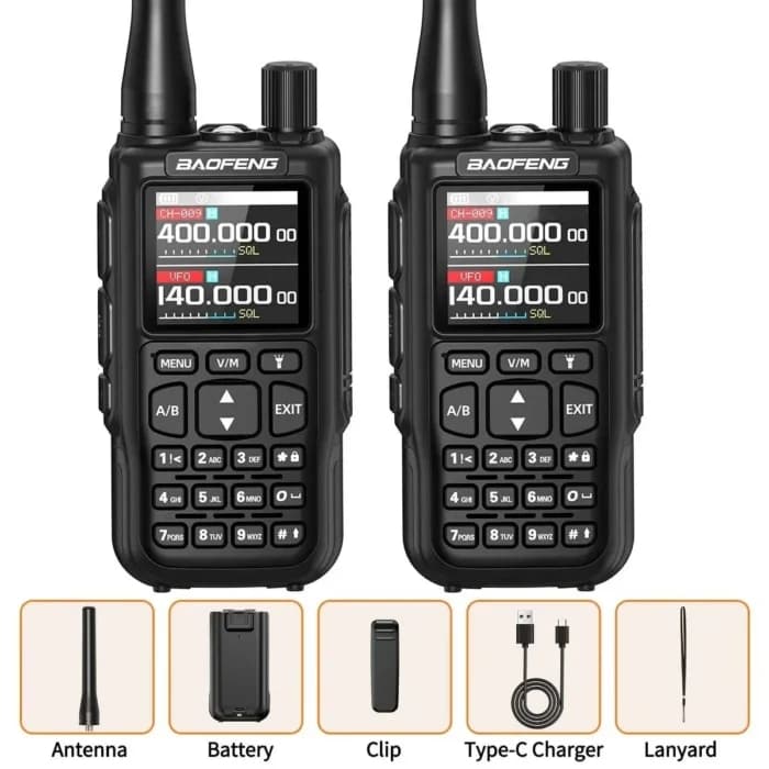 2 Talkies-walkies BAOFENG Mini 5 Dual PTT avec programmation via application Bluetooth, radio AM/FM/NOAA, chargeur TYPE-C, version améliorée du UV-5R Mini, radio amateur