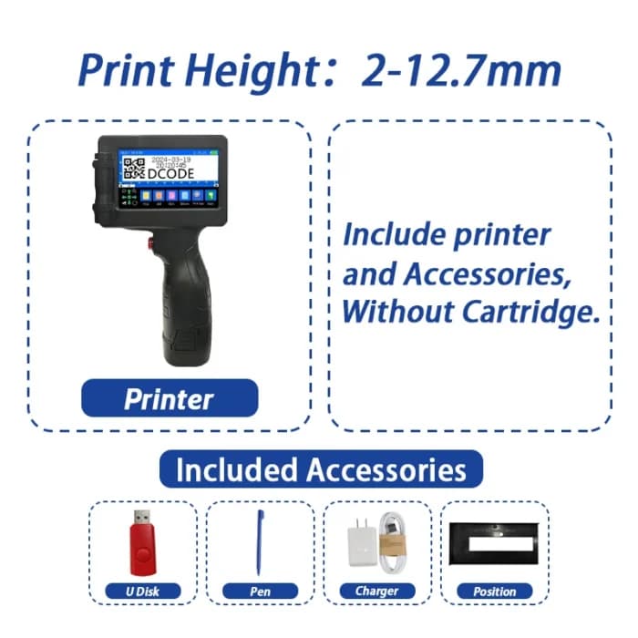 DCODE 1755PLUS-Imprimante Portable à Jet d’Encre, Appareil d’Impression de Codes-barres QR, Numéro de Lot, Logo, Image, Date, 12.7mm