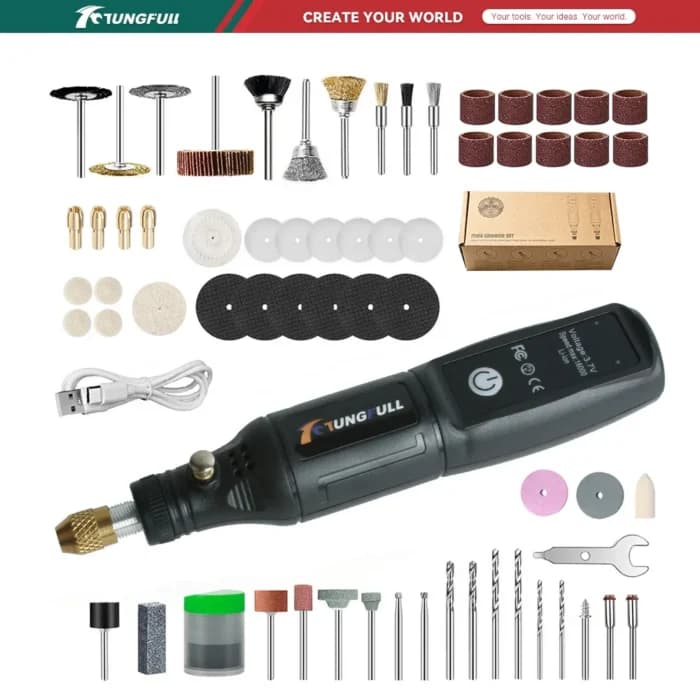 Kit d’outils rotatifs miniatures sans fil TUNGFULL, rechargeable par USB, ensemble de stylos de polissage pour travaux de bricolage, perçage, sculpture et artisanat.
