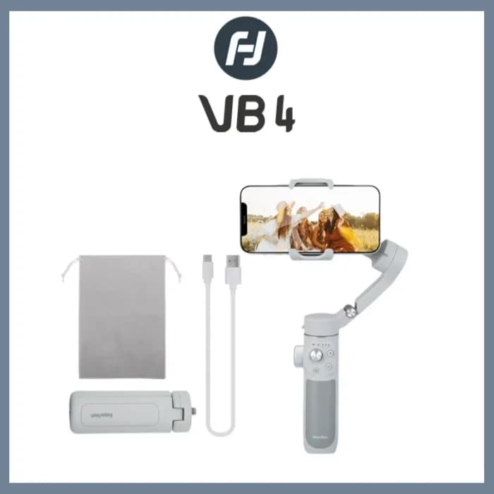 Stabilisateur de cardan 3 axes FeiyuTech VB4 pour iPhone et Android, avec perche à selfie intégrée, conception pliable pour le vlogging, suivi du visage