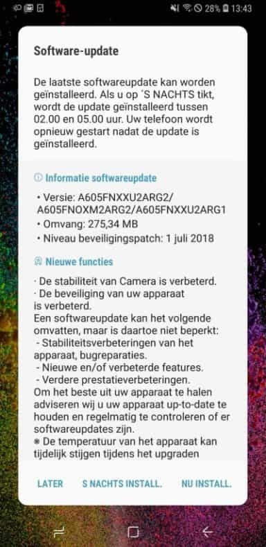 galaxy a6 plus update juli 2018