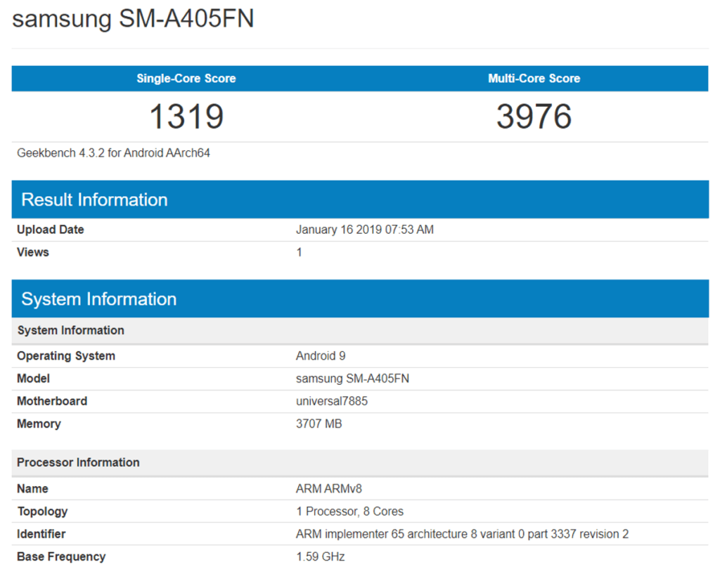 galaxy a40 geekbench