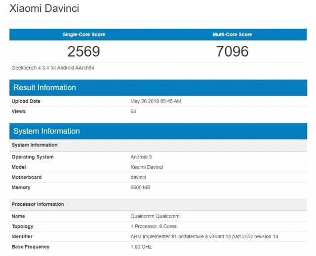 redmi k20 geekbench