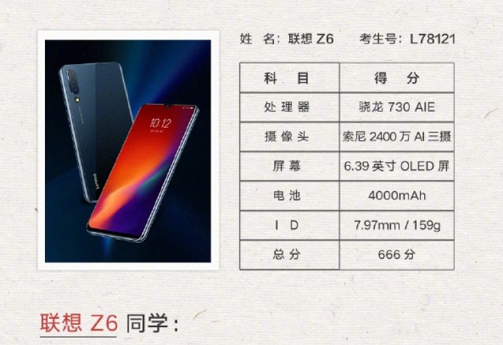 lenovo z6 fiche technique