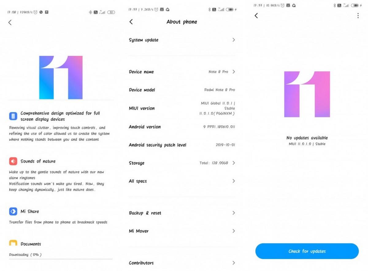 Mise à jour du journal des modifications de MIUI 11.0.1.0.0