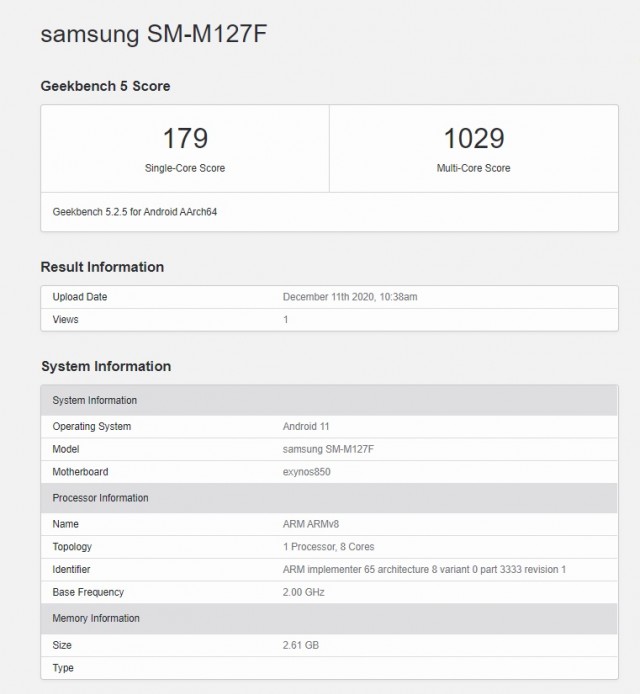 Samsung Galaxy M12 Geekbench