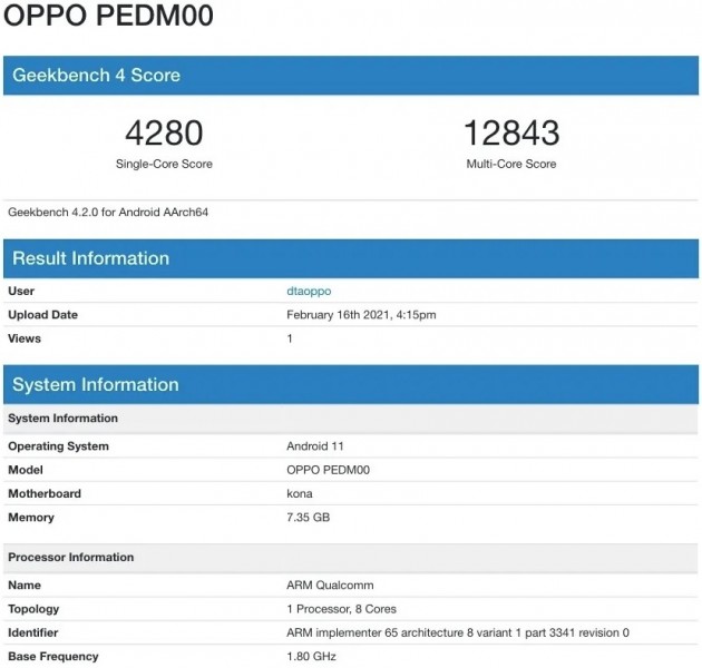 Oppo Find X3 apparaît sur Geekbench avec 8 Go de RAM et Android 11