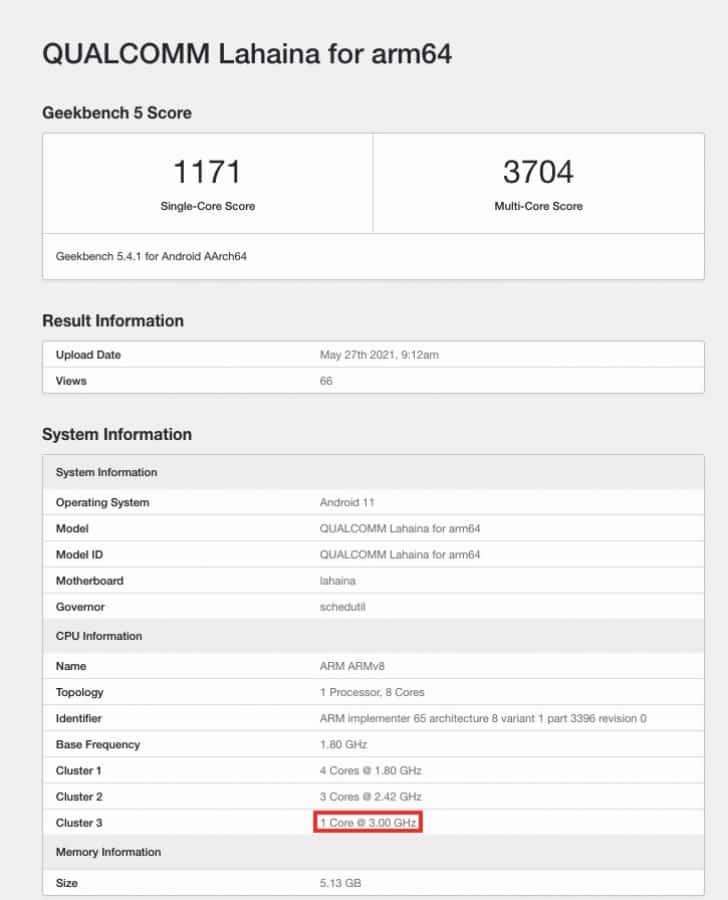 Snapdragon 888+ listé sur Geekbench