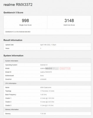 Realme Q5 Pro (RMX3372) avec Snapdragon 870 exécute Geekbench